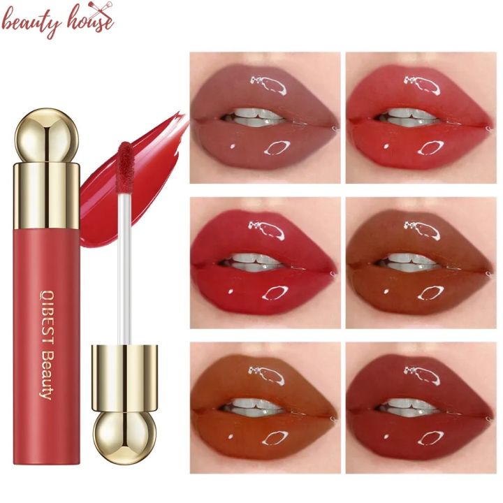 QIBEST Red Plump Lip Tint Liquid Lipstick / Jelly Mirror WaterLight Moisturizing Lip Glaze / Natural Beauty Doodle Lip Makeup / Waterproof Long Lasting Non-stick Cup Lip Gloss