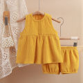 Girls Princess soft fabrics Dress Shorts two-piece set Sleeveless Casual Baby Dress Suit.