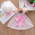 New Girls Dress 2024 Summer Kids Clothes Girl Children's Lace Sleeveless Solid Color Big Bow with Hat Floral Slip Dress.
