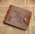 Men's Leather Wallet with Button and Accordion Design.