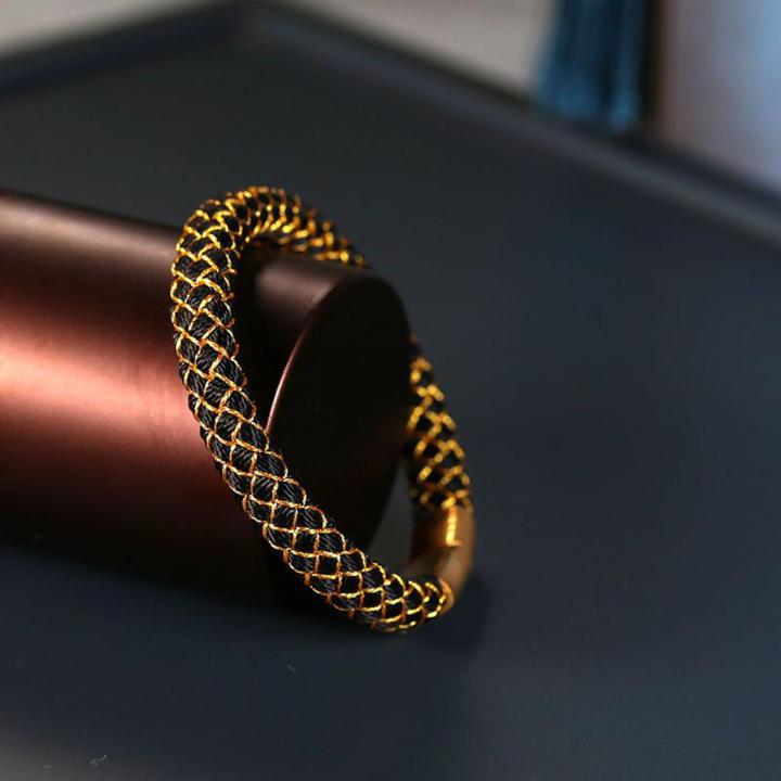 Hand-Woven Couple Advanced Dragon Scale Texture Carrying Strap Finished Product Trendy Bracelet Men's Black Koi Hand-Knitted Rope Bracelet