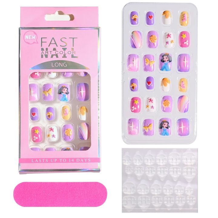 24pcs/Box%20False%20Nail%20Tips%20Rainbow%20Fairy%20Full%20Cover%20Detachable%20Press%20on%20Nails%20Nail%20Kids%20Children%20Girls%20Gift%20Manicure%20Tips%20-%20Image%203