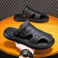 Mens leather sandals Summer Classic Mens Slippers soft sandals fashion casual comfortable outdoor beach walking shoes.