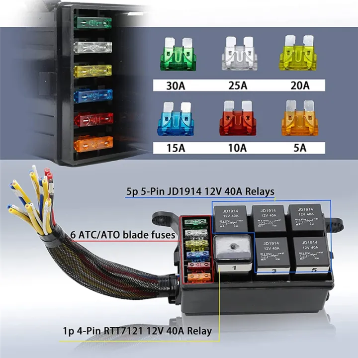 SRIWEN%2012V%20Automotive%20Fuse%20and%20Relay%20Box,%20with%20Pre-Wires,%20Waterproof%20Fuse%20Relay%20Block,%20Universal%20Fuse%20Block%20and%20Relay%20Kit%20-%20Image%204