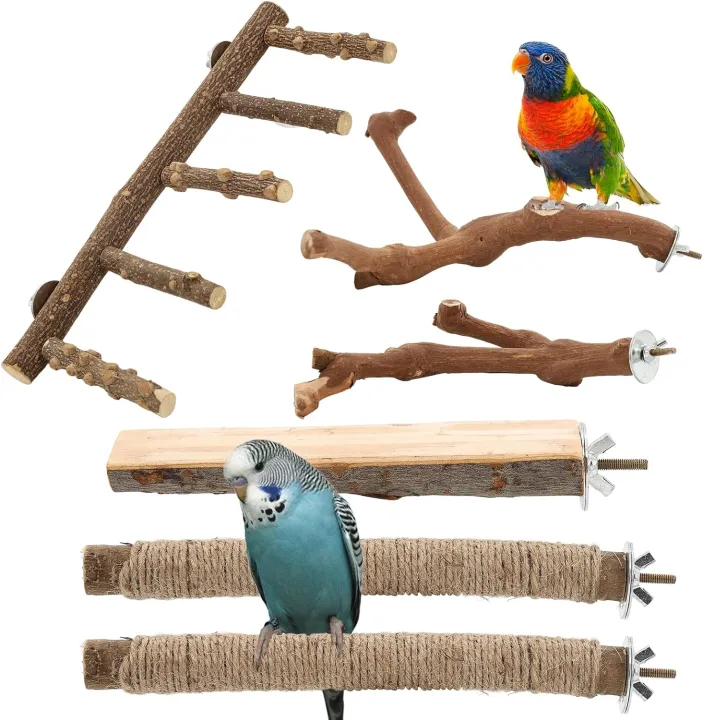 Bird Ladder Perches for Cage, Pole Standing Natural Wood Birds Perch ...