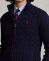 Ralph Lauren Cable-Knit Cotton Full Zipper Sweater โ Navy Blue.