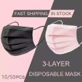 In Stock 10/50 Pcs Disposable Non-woven 3-layer Face Mask Anti Dust Breathable Mask Elastic Earband Adult Black Protective Masks.