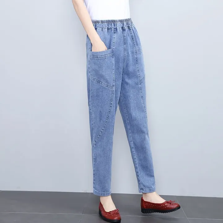 Fashionable%20mom%20jeans%20women's%20spring%20and%20summer%20harem%20radish%20pants%20high-waisted%20slim%20middle-aged%20casual%20women's%20cropped%20pants%20-%20Image%202