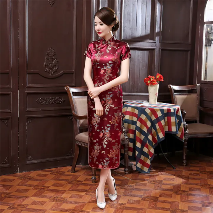 Women%20Short%20Sleeve%20Chinese%20Cheongsam%20Banquet%20Midi%20Dress%20-%20Image%203