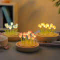 Complete set-up/DIY Artificial Tulip Flowers (09 Pcs) Night Light USB/Battery Operated Table Lamp LED Nightlight Handmade Bedside Light Gift Valentine's Day.