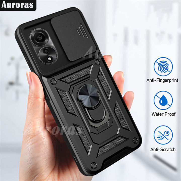 For OPPO A18 Phone case Ring Shell with Slide Armor Camshield Cover Camera Protection PC Ring Back Case for OPPO A18 4G Cover Casing HP