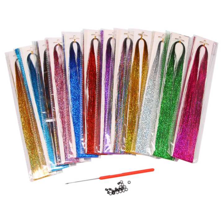 【The Edge of Beauty】Hair tinsel strands kit, tinsel hair extensions, fairy hair tinsel kit women girls tools (12