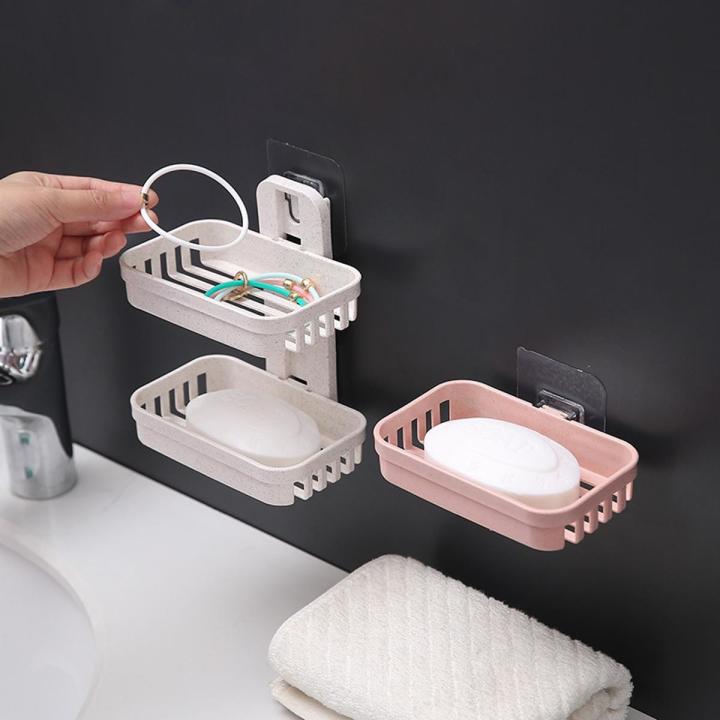 soap holder organizer lagayan ng sabon pang ligo soap organizer Double No Punching Soap Box wiht Seamless Sticker Drain Soap Holder Box Sponge Storage Rack for Bathroom Kitchen Accessories