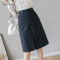 Korean Simple High Waist A-line Midi Skirt Office Skirt.