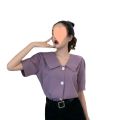 Summer New Korean Style Sense of Design Chiffon polo Collar Shirt Women's Loose Crop Top Women's Short-Sleeved Shirt. 