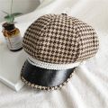 women winter hat young woman bla and ite plaid pearl parquet along fashion ch thousand bird laid. 