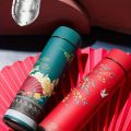 1pc Chinese Style Thermal Water Bottle, Retro Smart Temperature Display Insulated Cup, Stainless Steel Water Cup. 