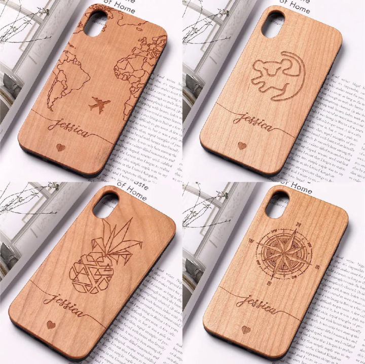 World Map Lion Compass Pineapple Personalized Custom Wood Phone
