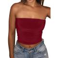 Women Tube Top Strapless Cropped Mini Bustier Slim Elastic Tube Top. 