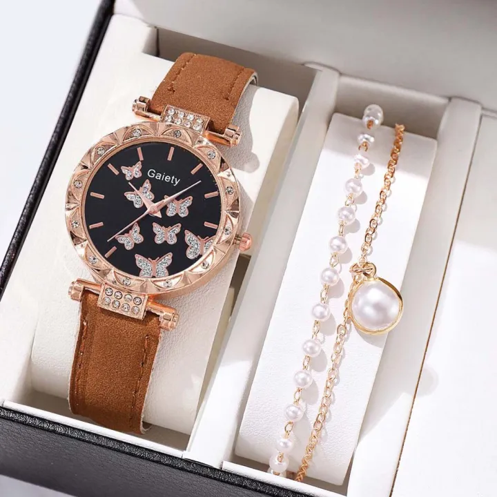 2pcs%20Women's%20Quartz%20Wristwatch%20and%20Bracelet%20Waterproof%20Leather%20Strap%20Ladies%20Watches%20Butterfly%20Dial%20Girl%20Casual%20Watch%20-%20Image%205