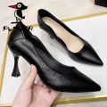 Not Tired Feet Comfortable High Heels Stiletto Heel2023New French Commute Work Professional Black Pointed Toe Soft Leather Pumps.