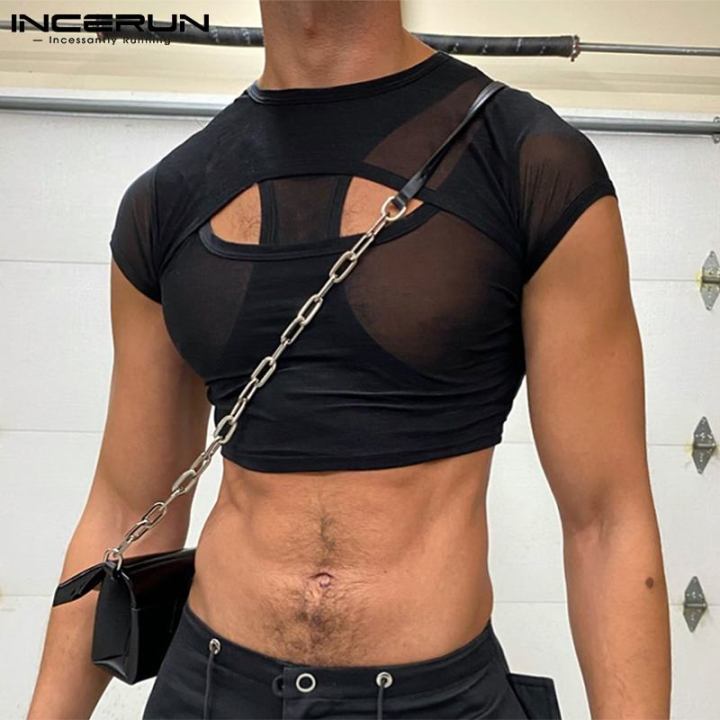 Men%20T%20Shirt%20O-neck%20Hollow%20Out%20Short%20Sleeve%20Mesh%20See%20Through%20Sexy%20Crop%20Tops%20Men%20Streetwear%20Skinny%20Camisetas%20S-5XL%20-%20Image%203