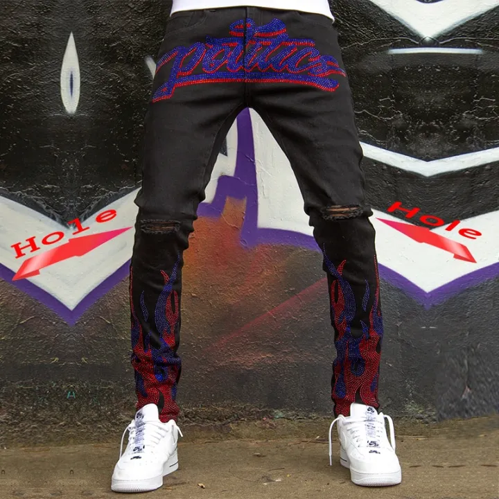 2023%20Men's%20Ripped%20Hot%20Drill%20Jeans%20Skinny%20Jeans%20Black%20Stretch%20Denim%20Pencil%20Pants%20MAN%20Denim%20Street%20Punk%20Slim%20Fit%20Biker%20Trousers%20-%20Image%204