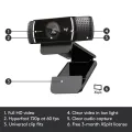 Logitech C922 Pro Stream Webcam, HD 1080p/30fps or HD 720p/60fps Hyperfast Streaming, Stereo Audio, HD light correction, Autofocus, For YouTube, Twitch, XSplit, PC/Mac/Laptop/Macbook/Tablet - Black.