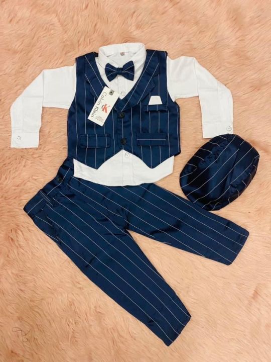 Baby Boy Formal Suit Gentleman Clothes Sets Children Birthday Wedding Any  Party Dress Suit Sets piece Bowtie+Cap+Shirt+Vest+Trouser Set