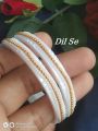 White Plastic bangles with golden metal works - 2pcs, Shankha design bangles. 