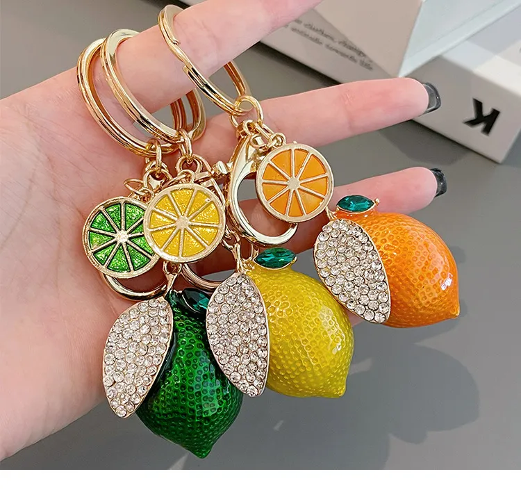 Creative Emulational Fruit Cute Rhinestone Small Lemon Car Key
