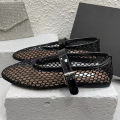 Luxury Ballet Flat Shoes Woman Mesh Hollow Outs Mary Jane Shoes Genuine Leather Loafers Rivet Studded Summer Walking Shoes Women House Foocus.
