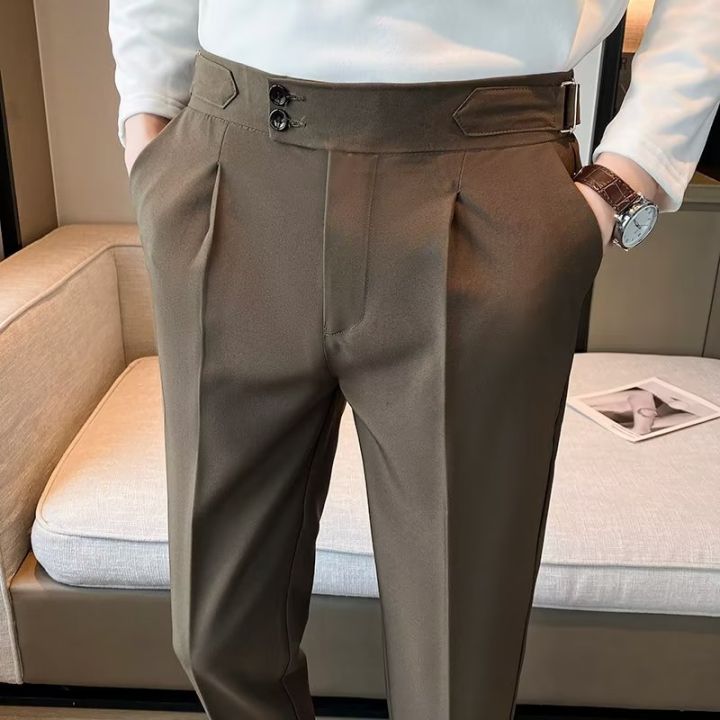 2023 New British Style Solid High Waist Draped Trousers Korea Men ...