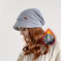 1pcs Warm And Stylish Winter Baggy Beanie Hat With Brim For Women.