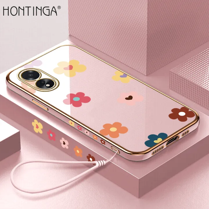 Hontinga%20for%20OPPO%20A38%20Back%20Cover%20With%20Free%20Strap%20Luxury%206D%20Plating%20Falling%20Flower%20Side%20Pattern%20Case%20Soft%20Silicone%20Square%20Mobile%20Cover%20-%20Image%202