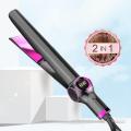 2 In 1 Hair Curler Straightener Ceramic Unique Heating Plate LCD Screen Display Flat Iron 450℉ Professional Curling Iron Wand.