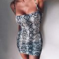 2019 Elegant Women's Bodycon Slim Pencil Dress Snake Skin Print Autumn Women Backless Low Cut Party Mini Dresses. 