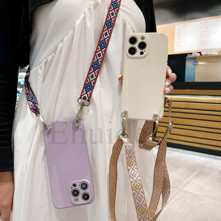 HoneyYami Classic Strap Case For iPhone 15 Pro Max 14 13 12 Mini X XR XS 7 8 Plus 11 Pro Crossbody Lanyard Neck Cord Liquid Silicone Cover