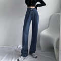Black gray jeans for women's spring and autumn wear 2024 new high waisted straight loose fit small design with wide leg pants. 