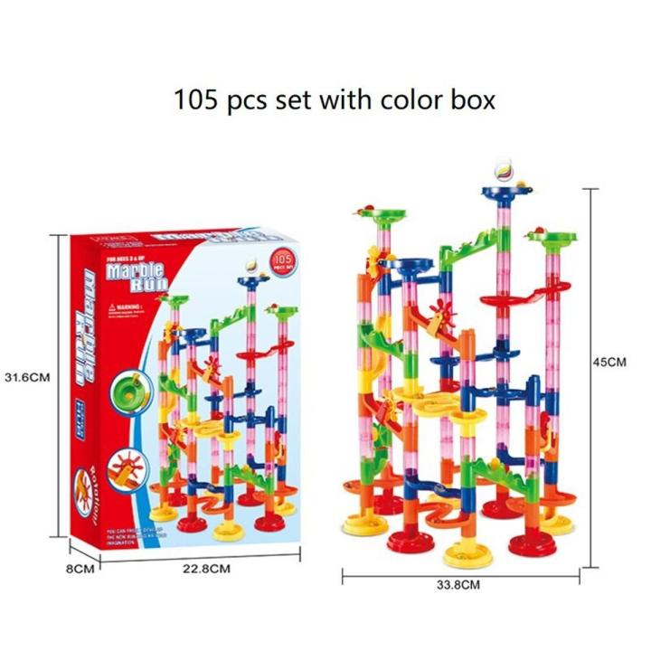 Marble Race Slide Toys Run Maze Balls Track DIY Construction Building Blocks Funnel Slide Big Building Brick Toy-105pcs color box