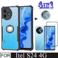 Itel S24 4G Shockproof Phone Case for itel RS4 P55 A70 4 in 1 Camera Lens Glass Screen Protector and Mobile phone holder.