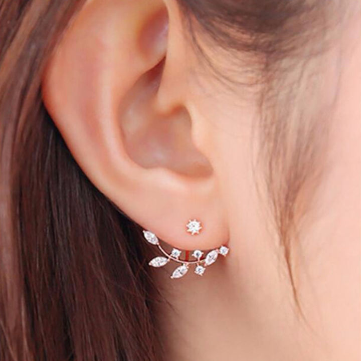 New Crystal Front Back Double Sided Stud Earring For Women Fashion Ear Cuff Piercing Earring Gift