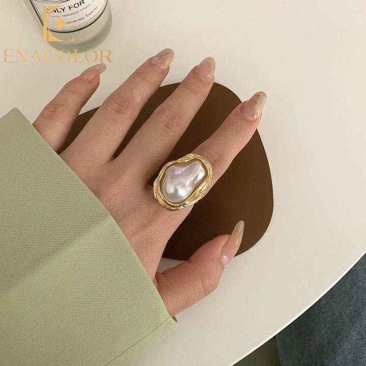 Elegant Women Irregular Pearl Open Rings for Girls Adjustable