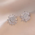 Luxury White Zircon Big Sunflower Stud Earrings and Pendants Stainless Steel Chains Necklaces For Women Bridal Jewelry Sets Gift.