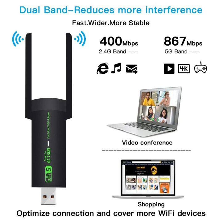 1300Mbps%20WiFi%20USB%20Adapter%20Dual%20Band%202.4G/5Ghz%20Wi-Fi%20Dongle%20802.11AC%20Powerful%20Antenna%20Wireless%20Receiver%20For%20PC/Laptop%20Driver%20Free%20-%20Image%202