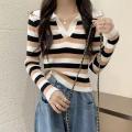 Color Polo Collar Long Sleeve T Women's T-shirt 2022 Autumn and Winter Knitting Bottoming Shirt Slim Fit Slimming Inner Short Top ins. 