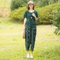 Mom Suit Female SummerTT-shirt Fashionable Stylish Middle-Aged Summer Linen40to50Year-Old Two-Piece Set.