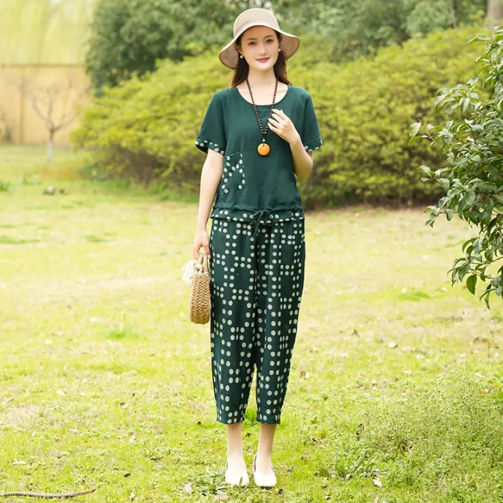 Mom%20Suit%20Female%20SummerTT-shirt%20Fashionable%20Stylish%20Middle-Aged%20Summer%20Linen40to50Year-Old%20Two-Piece%20Set%20-%20Image%202
