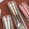 Fork Stainless Steel Material Ceramic Material Boxed For Easy Storage Cute Decoration Catering Supplies Spoon White Cutlery Set.