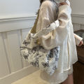 Lace Black Butterfly Tote Bag 2024 New Trendy Korean Version Literary Canvas Bag Large Capacity Student Class Bag Girl. 